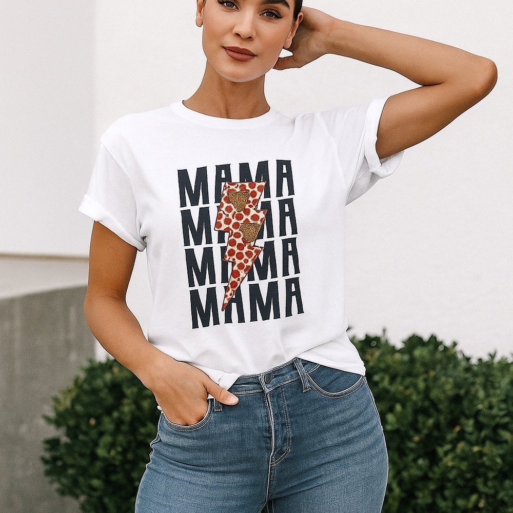 🧨 5/$25 Custom White MAMA Leopard Print Graphic Tee
